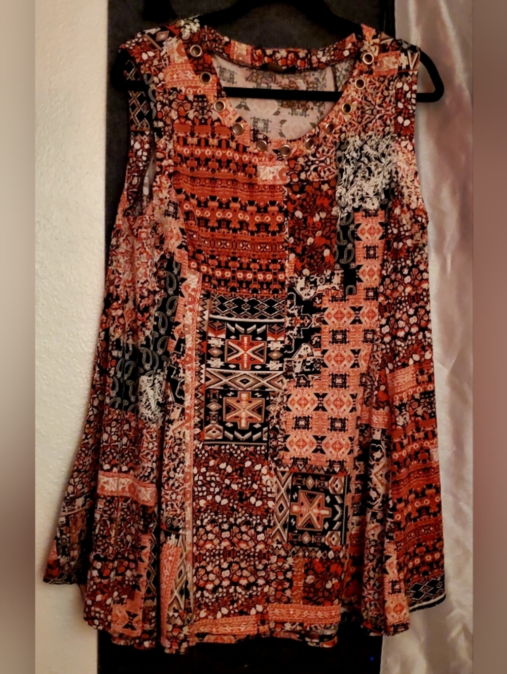 Lavanya Boho Patchwork Sleeveless Tunic with Grommet Neckline